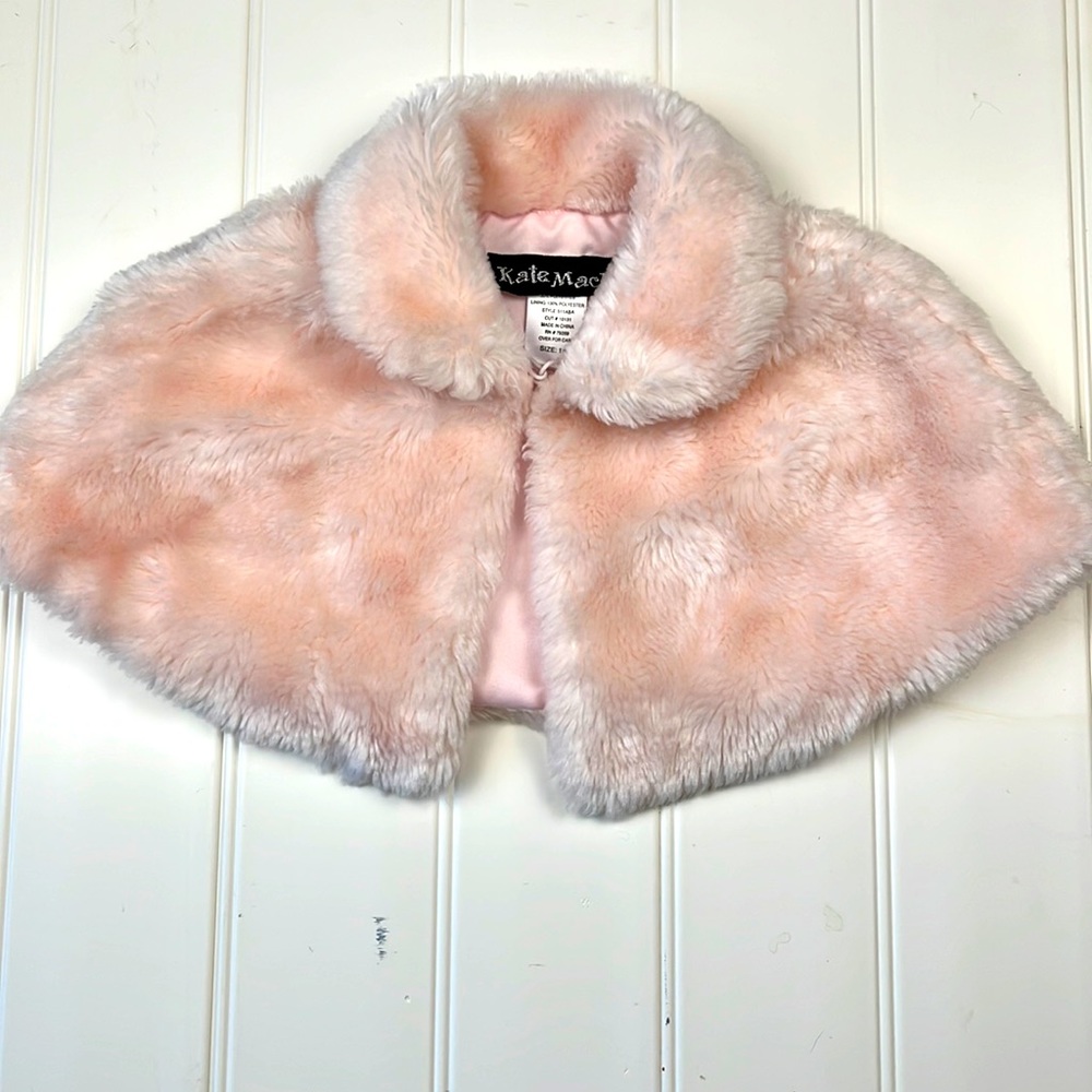 Kate Mack Peach Pink Faux Fur Cape 18 Months